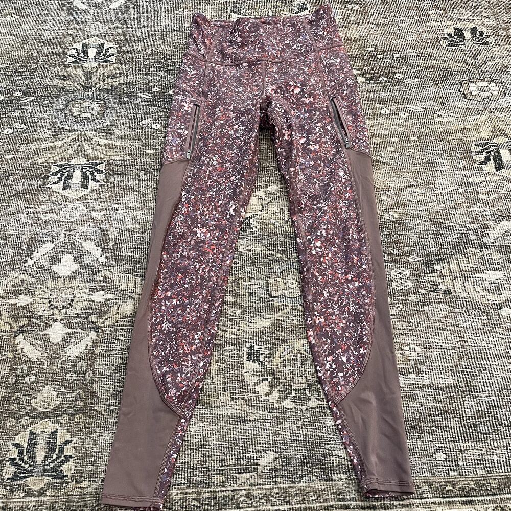 Athleta Rainier Printed Mesh Tight Legging Pink Maroon Mesh Women's Size XS